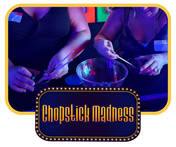 Chopstick Madness mini game: players using chopsticks over a bowl